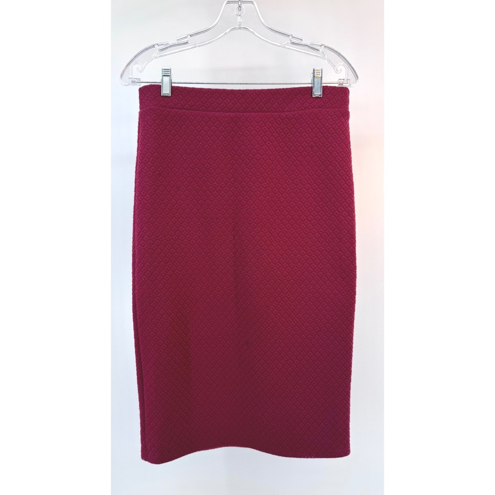 Chic Textured Pencil Skirt Burgundy Knee Length Business Casual Workwear Iris